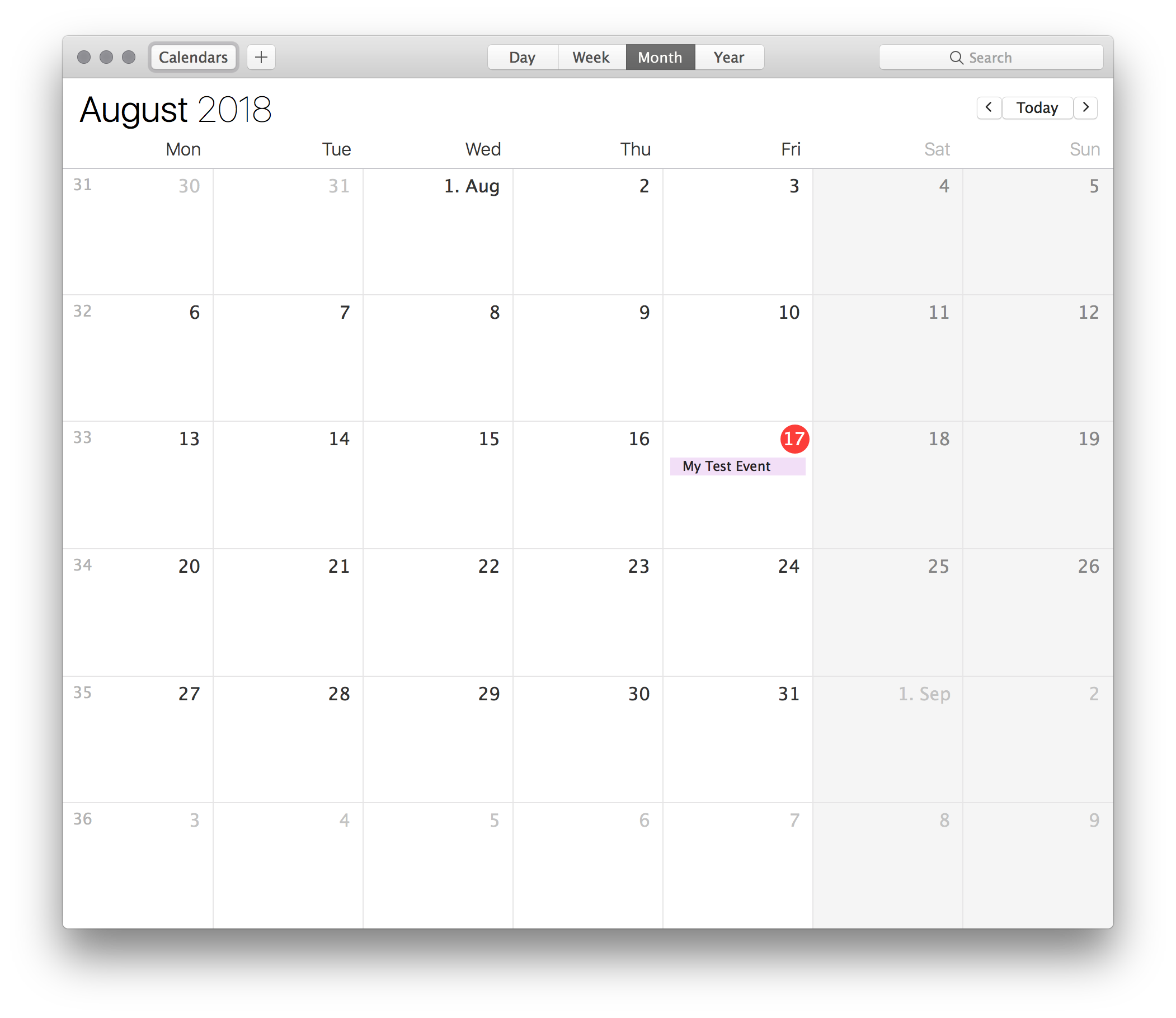 Screenshot of the Mac Calendar App