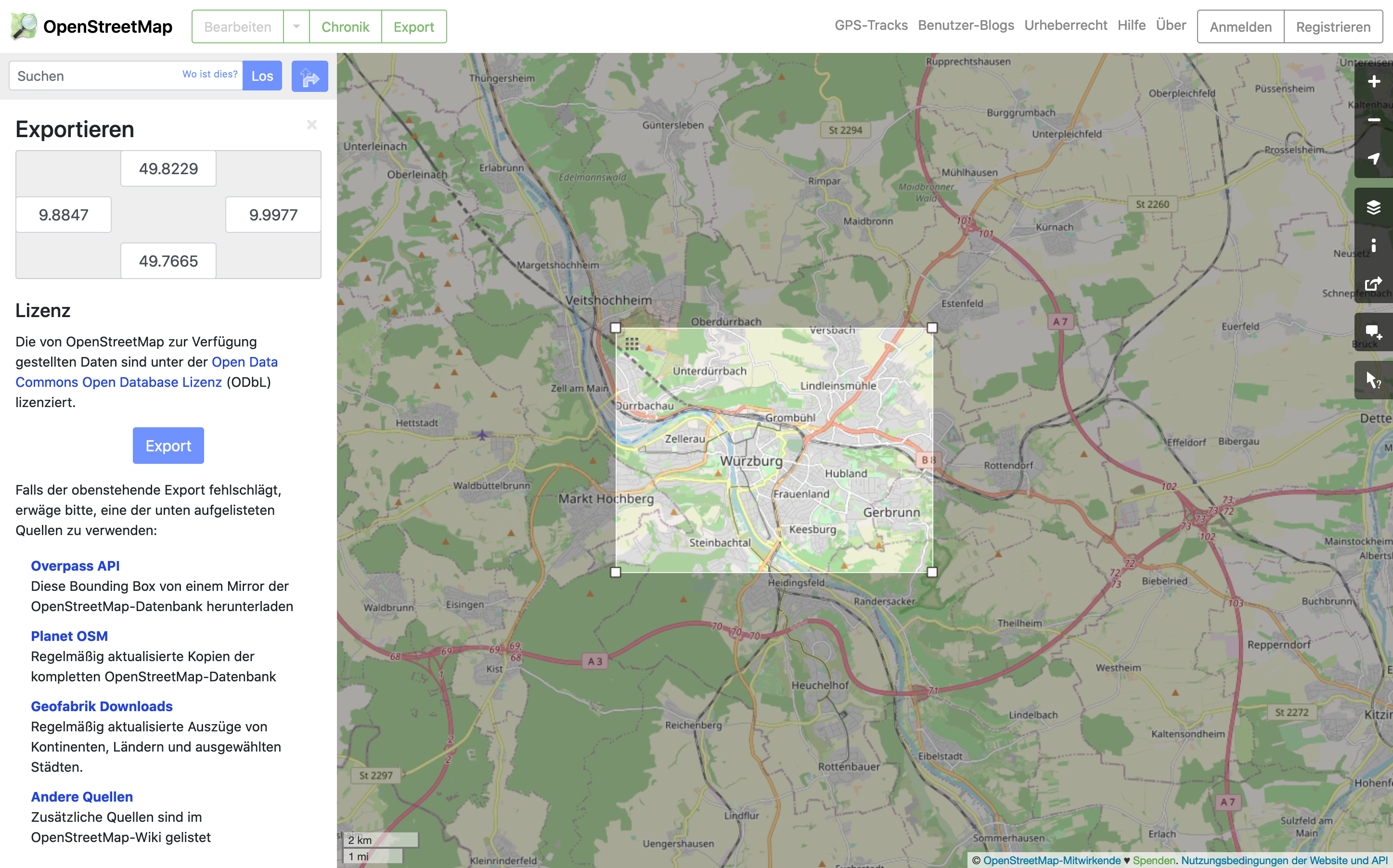 Data export from the OpenStreetMap webseite