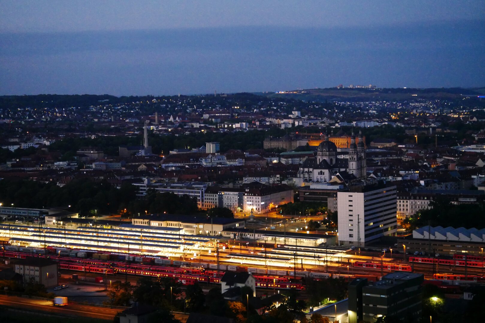 Würzburg main station and inner city in the early